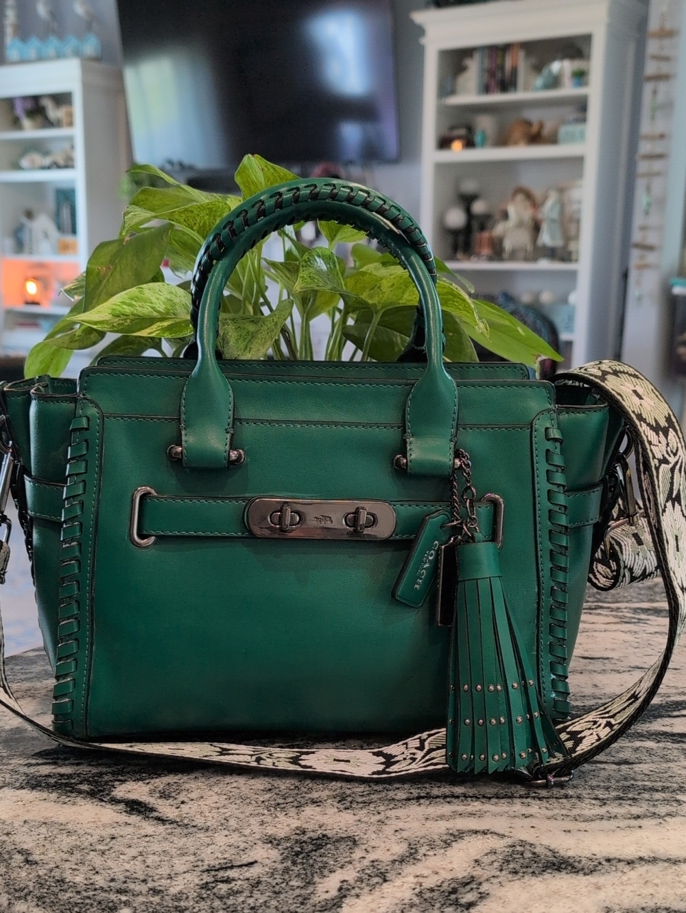 Coach Swagger 27 Forest Green Rip & Repair Carryall Satchel Limited Edition RARE